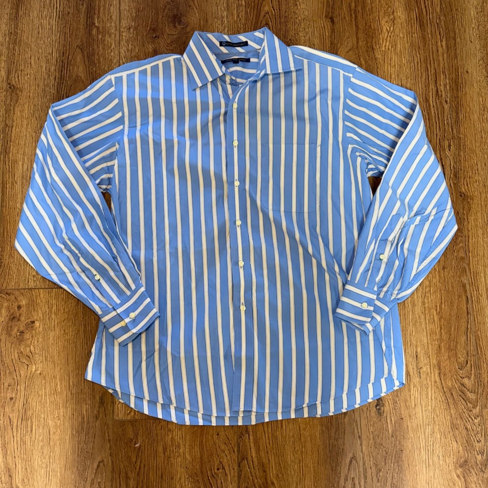Tommy Hilfiger Mens Blue White Striped Dress Shirt 16.5 34/35 Preppy 90s Luxury
